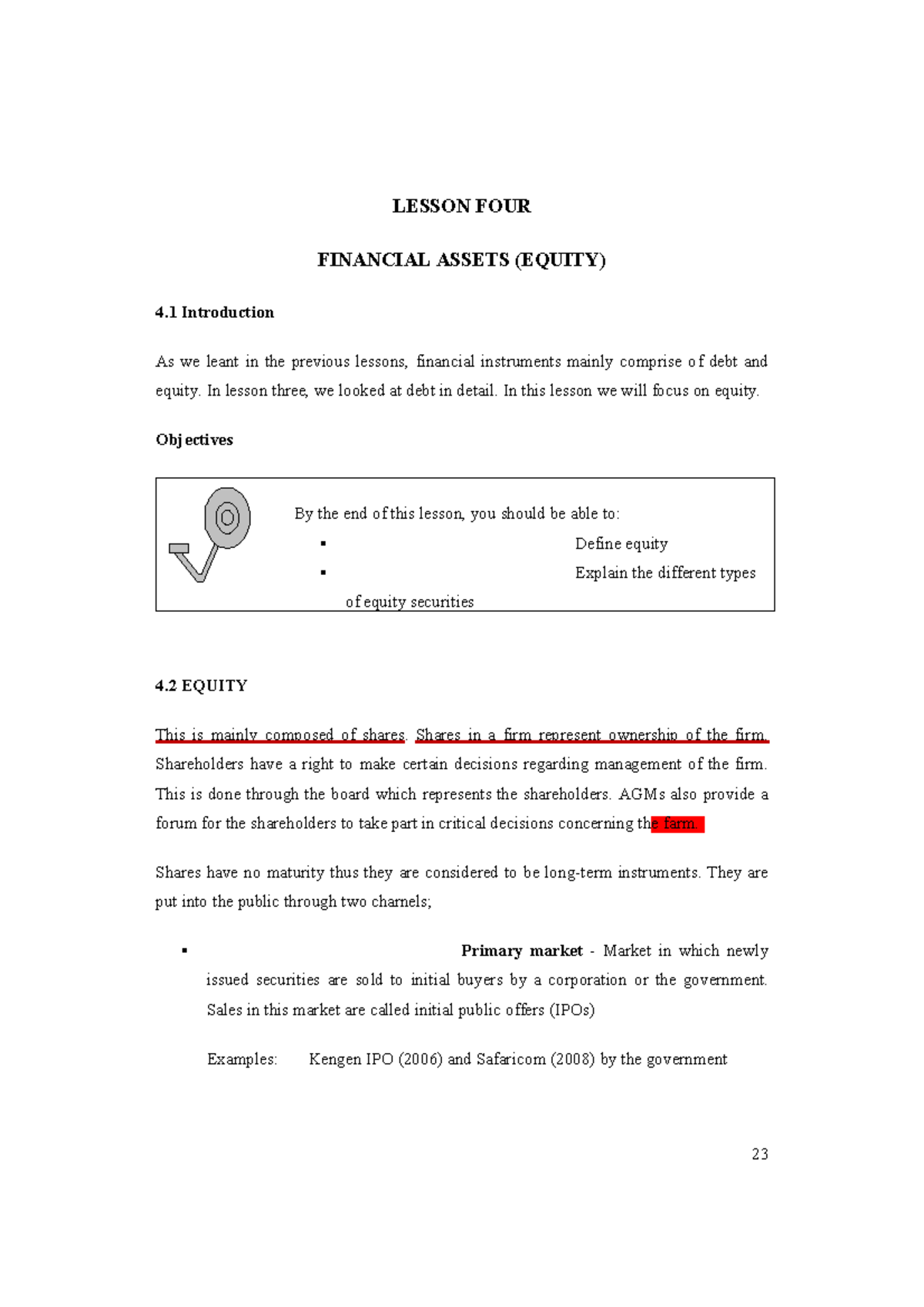 LESSON FOUR: FINANCIAL ASSETS (EQUITY) AND DERIVATIVES OVERVIEW - Studocu