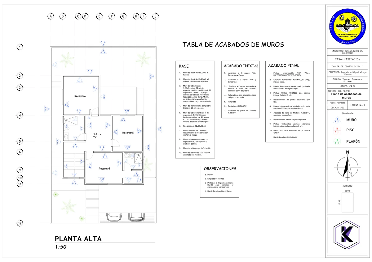 Plafon - TABLA DE ACABADOS DE PLAFONES BASE Losa de vigueta