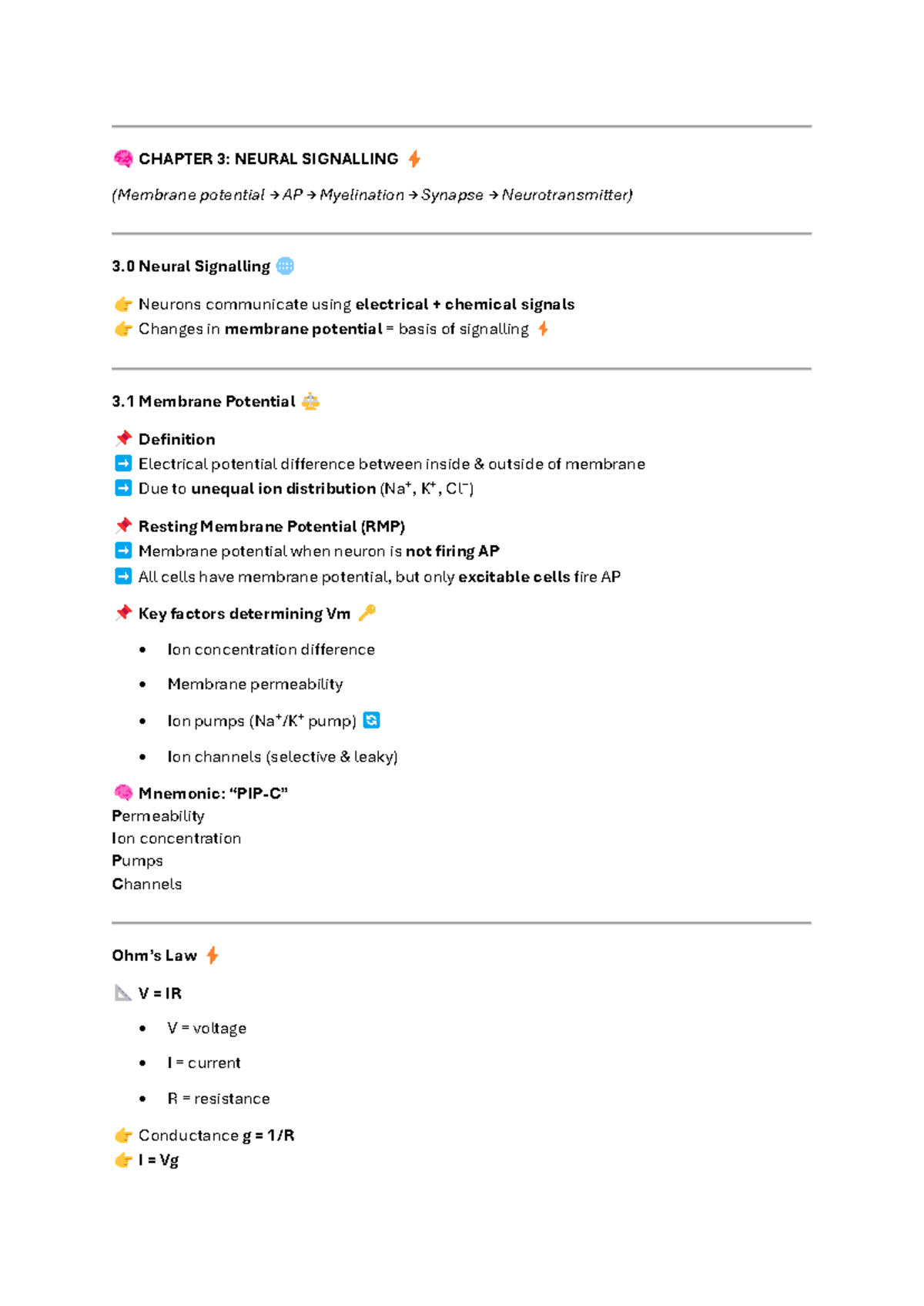 BIO611 - Chapter 3: Neural Signalling & Synaptic Transmission Notes ...