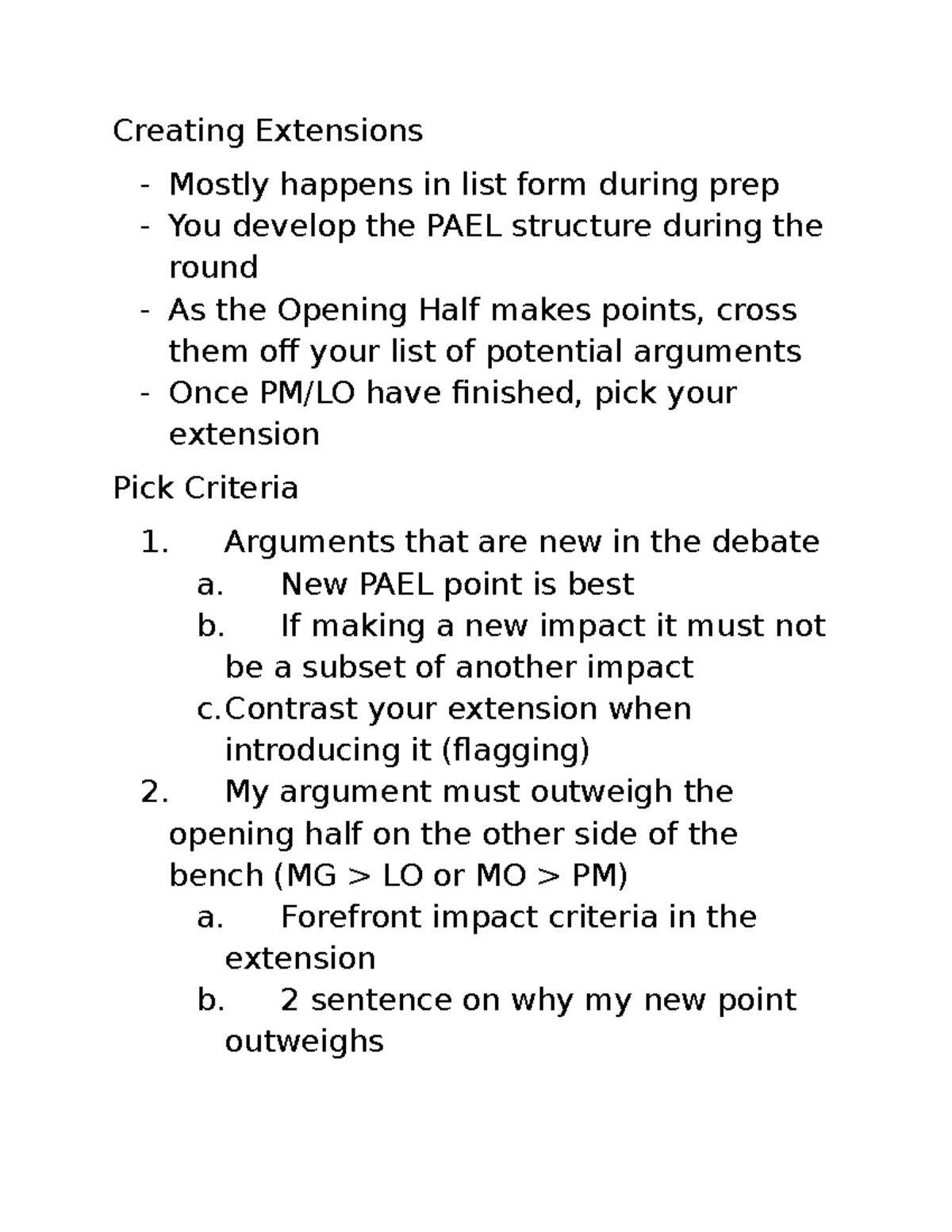 Creating Extensions: Strategies for Effective Debate - SSS - Studocu