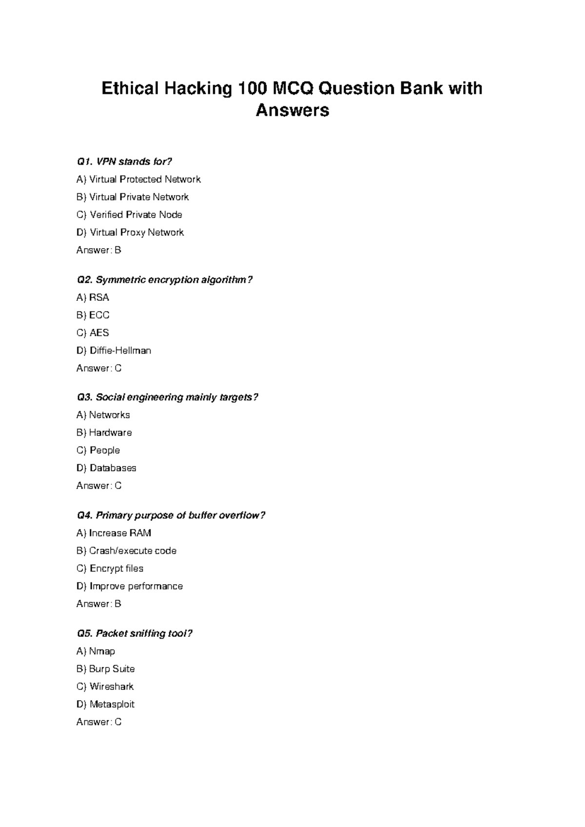 Ethical Hacking 100 MCQ Question Bank with Answers - Studocu