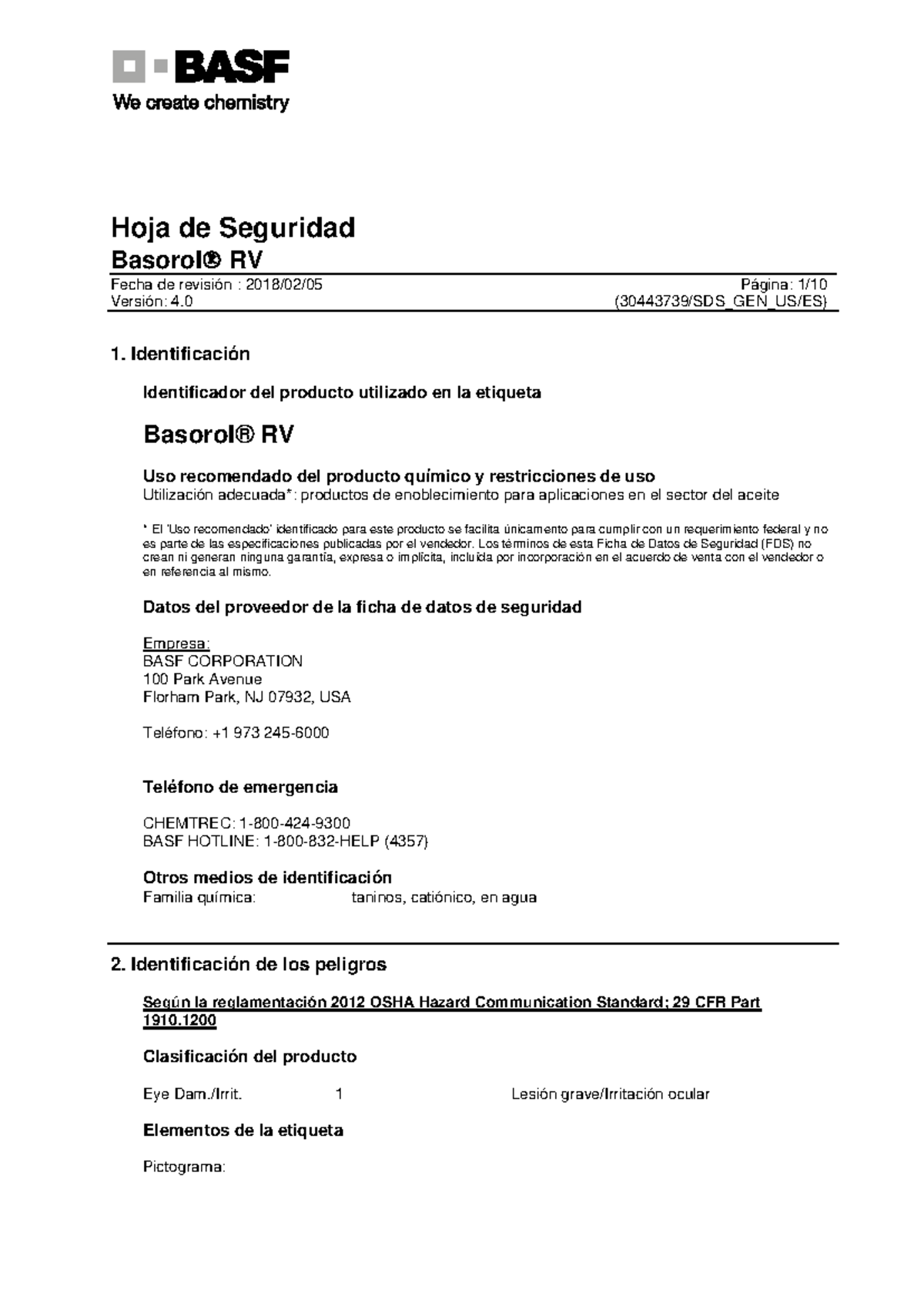 HS - Hojas de Seguridad de Basorol® RV (Revisión 2018) - Studocu