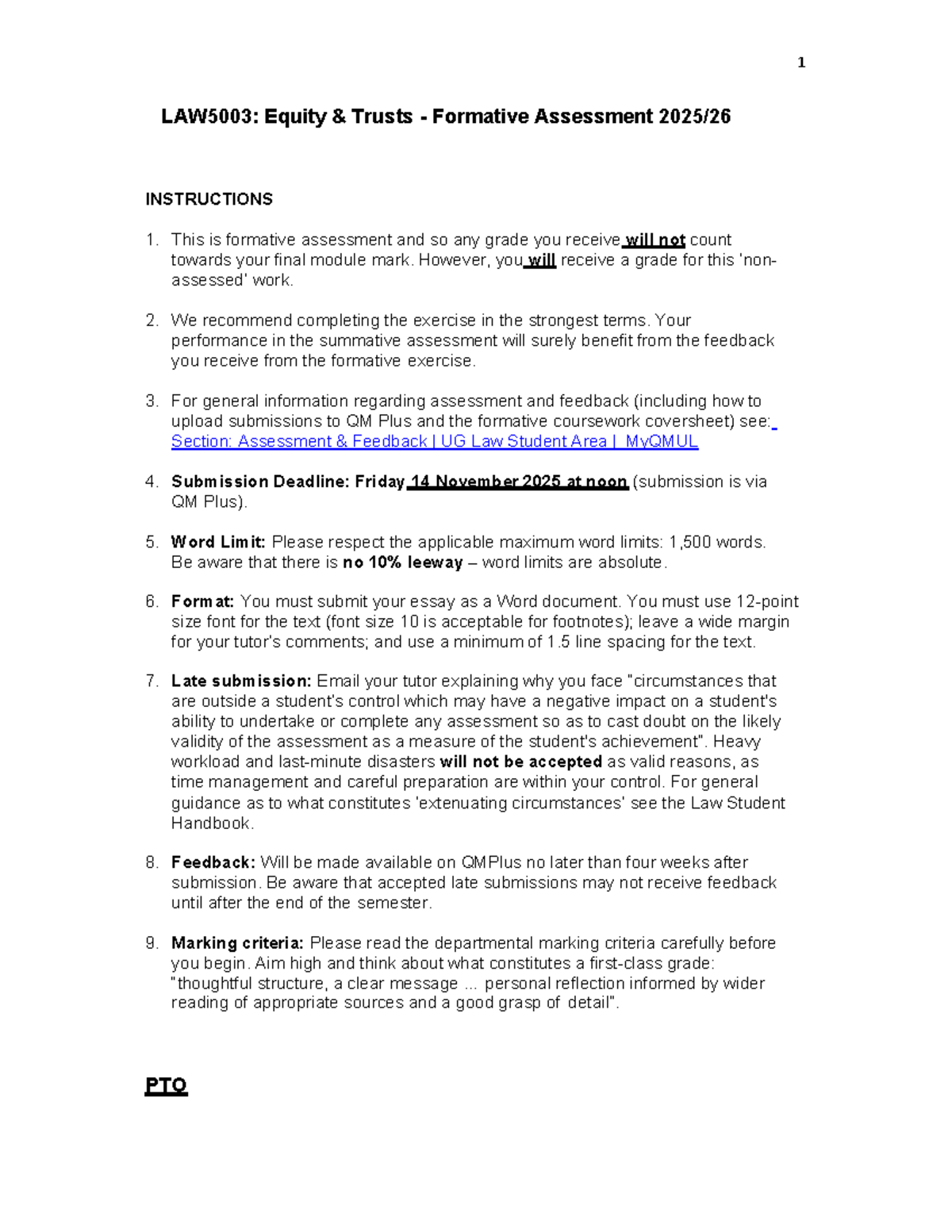 LAW5003: Equity Trusts Formative Assessment Guidelines - Studocu
