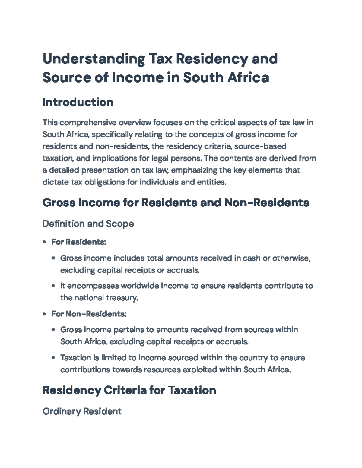 Tax Residency & Source of Income in SA: Comprehensive Overview - Studocu