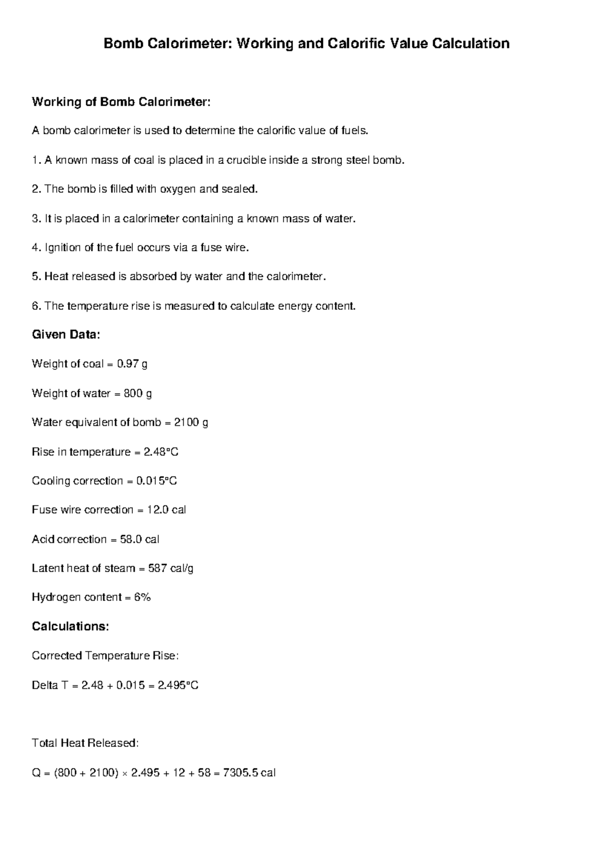 Bomb Calorimeter: Working & Calorific Value Calculation (Chem 101 ...
