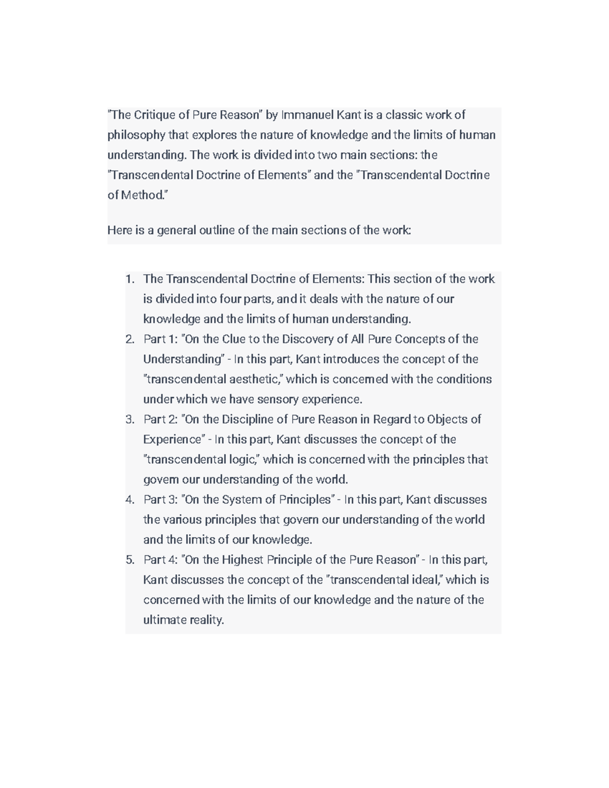 Kant's Critique of Pure Reason Outline: Key Sections Explained - Studocu