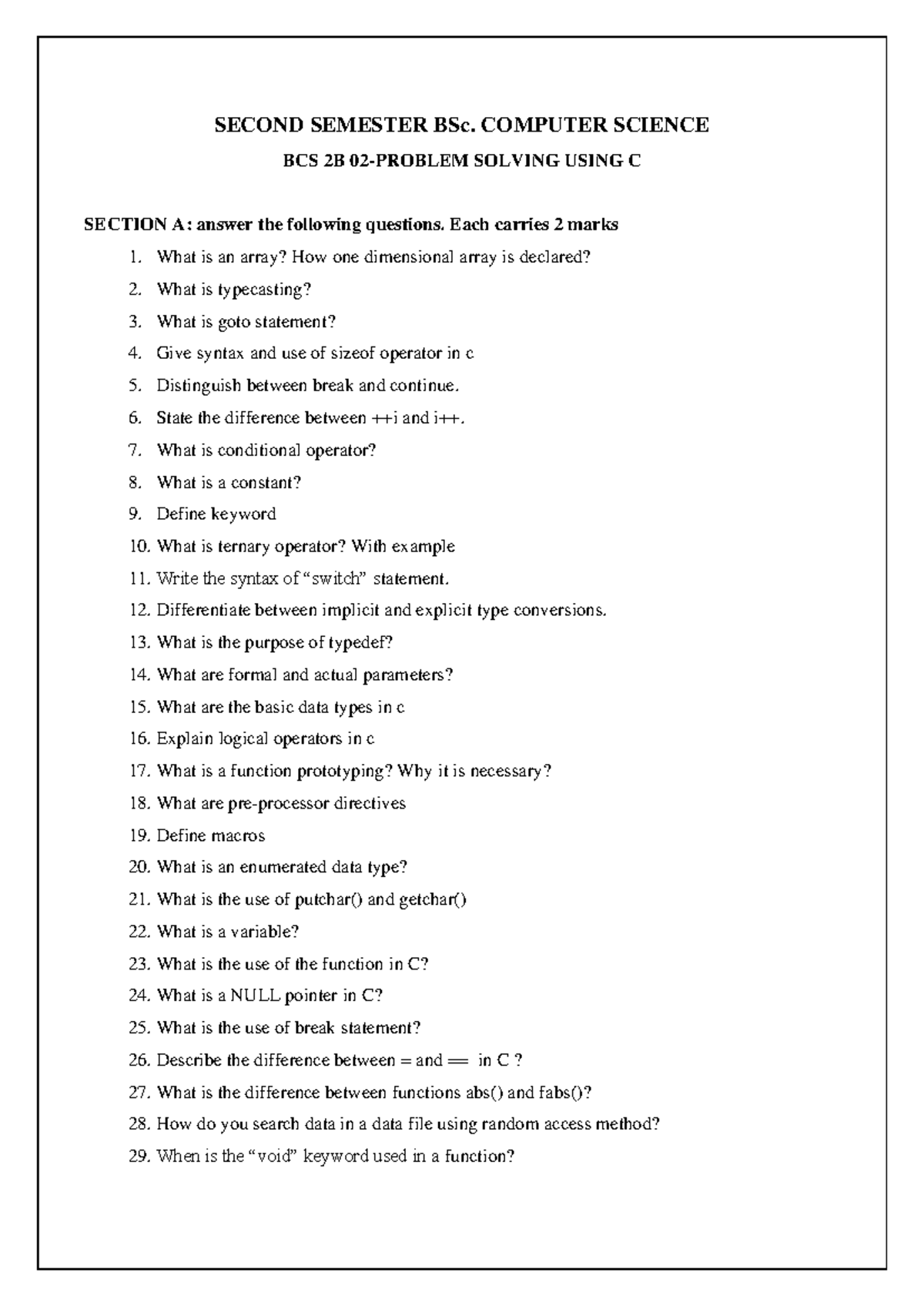 Second Semester BSc - SECOND SEMESTER BSc. COMPUTER SCIENCE BCS 2B 02 ...