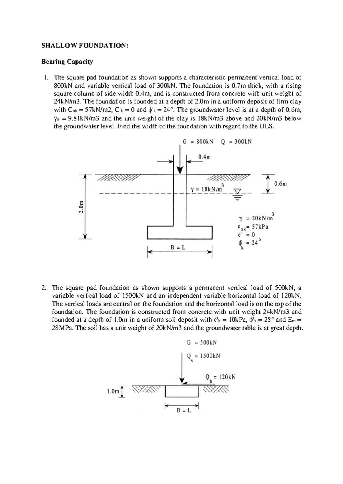 CE3116 - Tutorial Questions on Shallow Foundations & Settlement ...