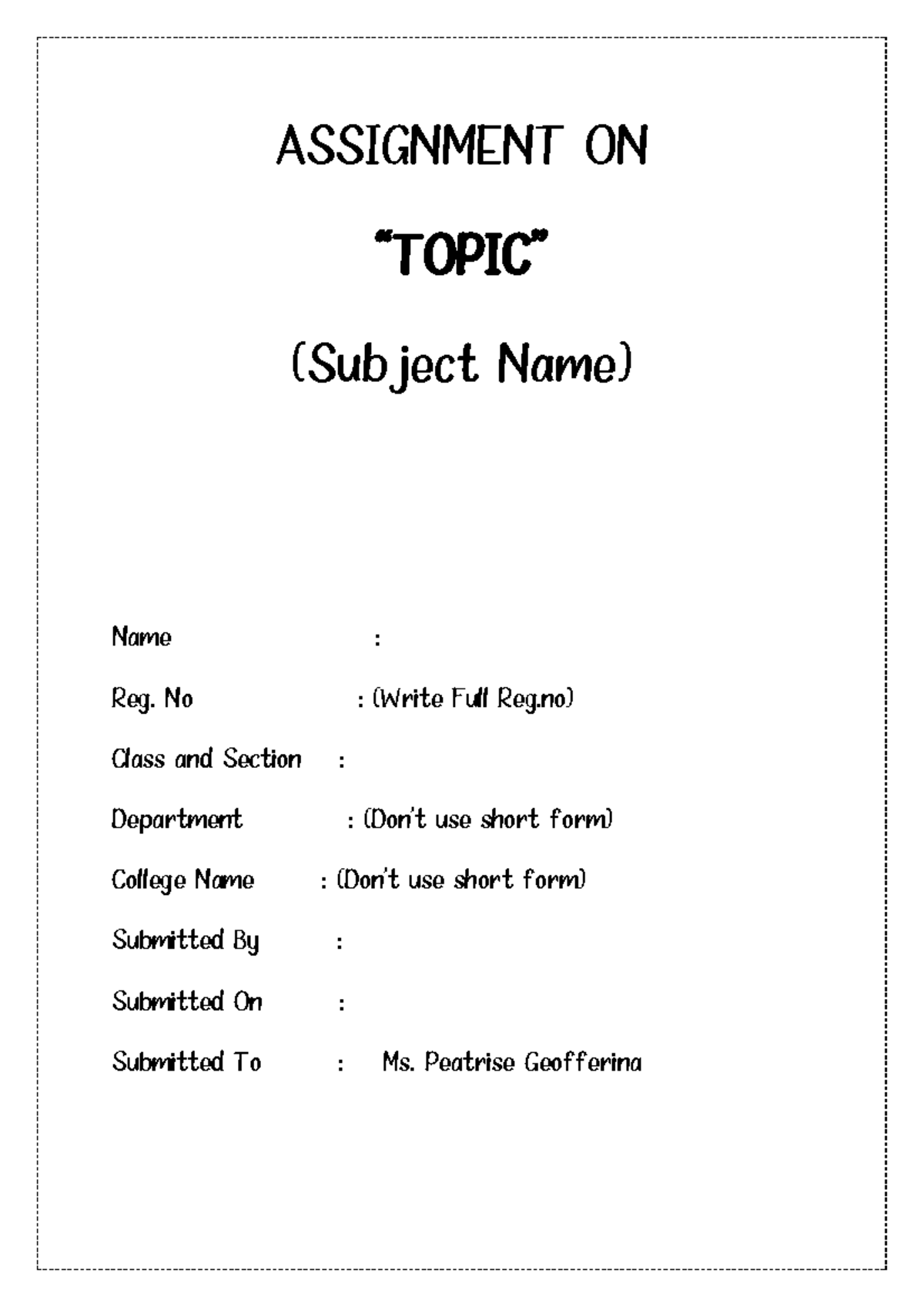 Guidelines for Writing Assignment (Subject Name) - Reg. No: [Your Reg ...
