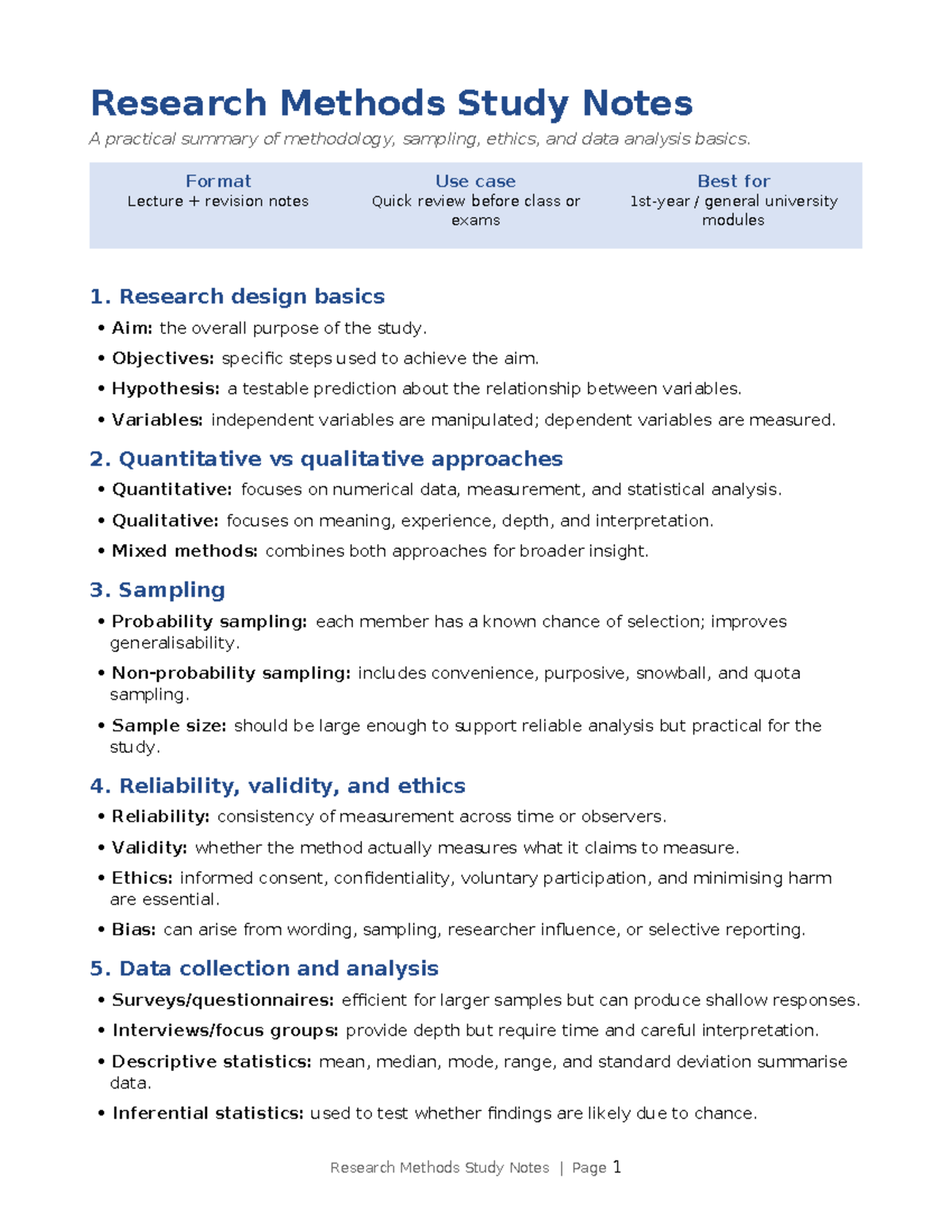 Research Methods Study Notes: Key Concepts & Ethics Overview - Studocu
