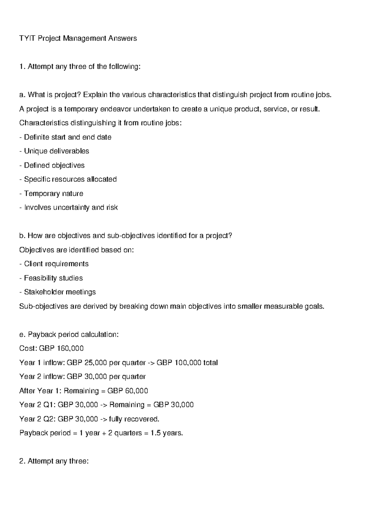 TYIT Project Management Final Exam Answers and Key Concepts - Studocu