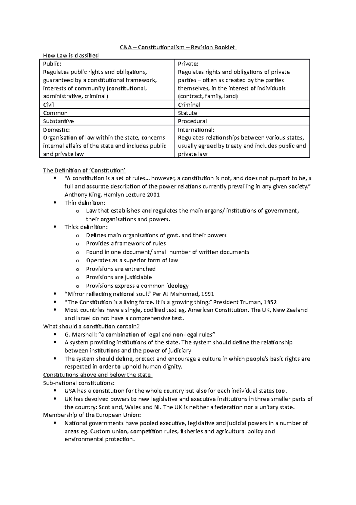 C&A Constitutional Law Revision: Concepts and Key Principles - Studocu