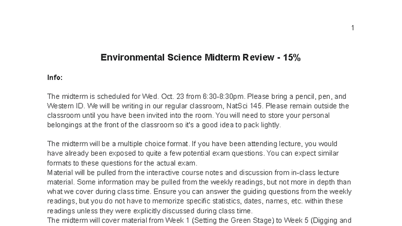 Env Sci 1 Midterm Review: Key Concepts & Exam Prep Guide - Studocu