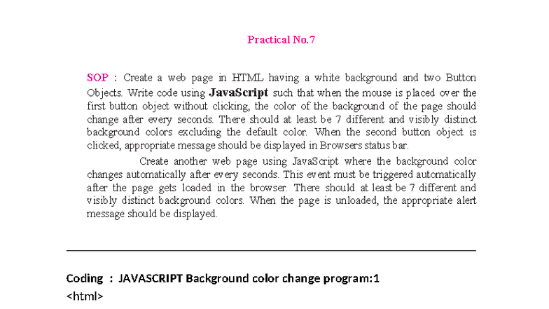 JavaScript Practical No.7 & No.8: Event-Driven Programming Tasks - Studocu