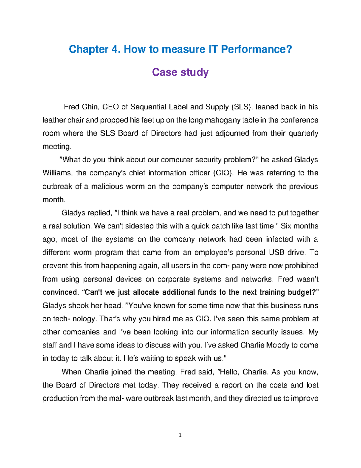 Case Study: Measuring IT Performance - Chapter 4 Analysis - Studocu