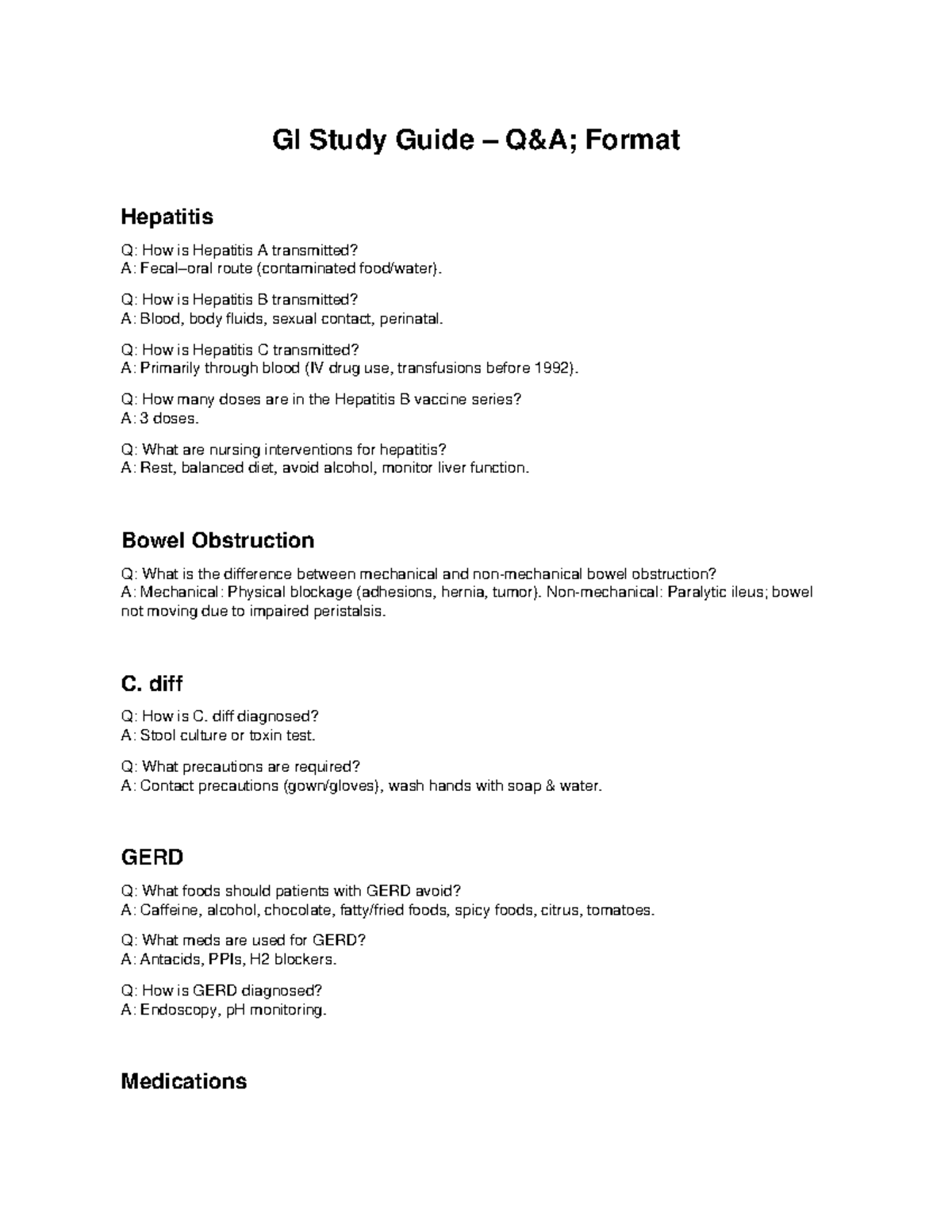 GI Study Guide QA - Hepatitis, Bowel Obstruction, GERD, and More - Studocu