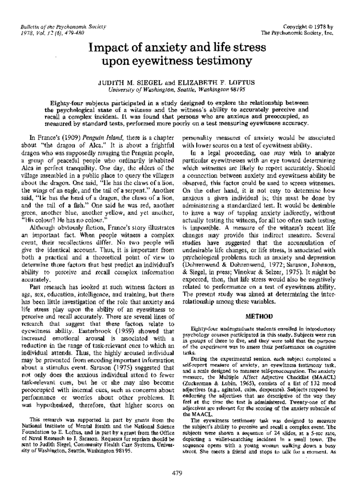 Impact of Anxiety on Eyewitness Testimony: A Study (PSY 101) - Studocu
