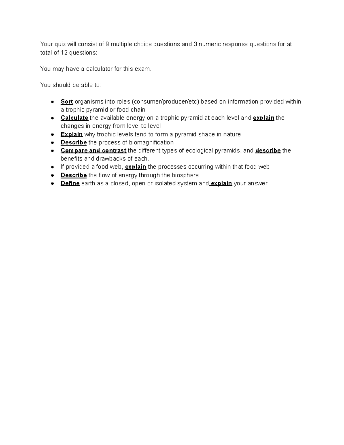 Biology Quiz: Trophic Levels and Energy Flow - Studocu