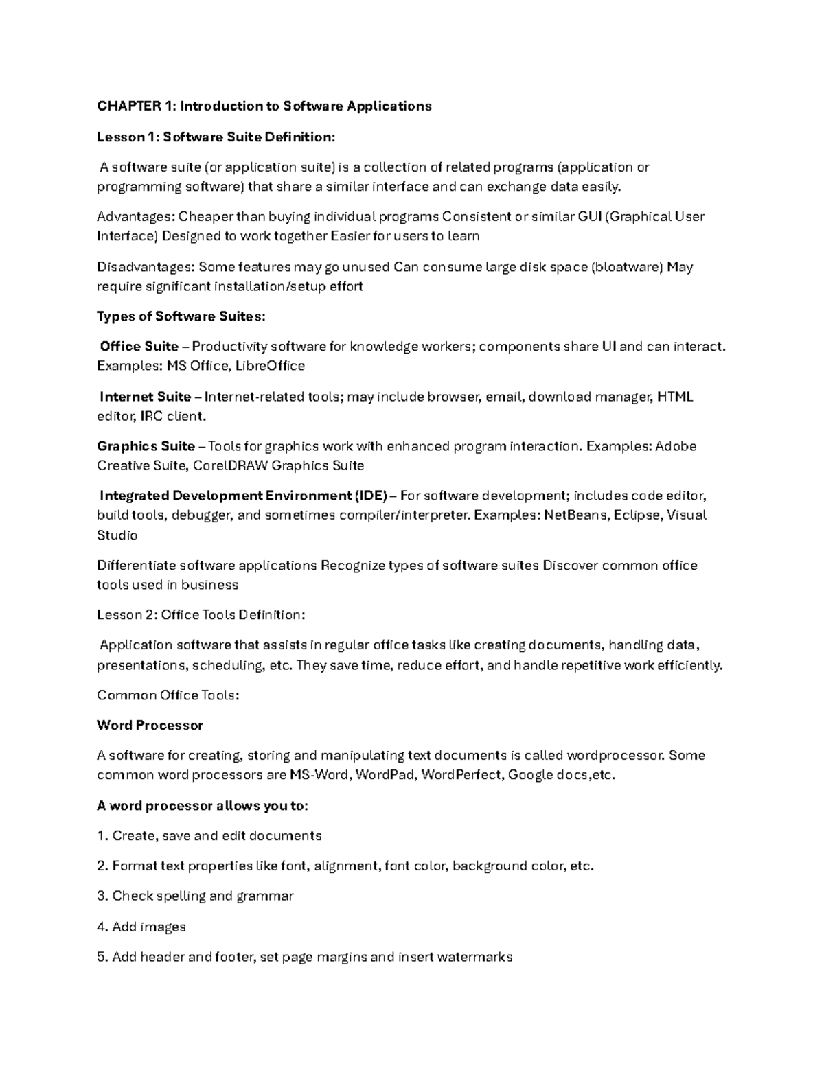 CHAPTER 1: Intro to Software Applications & Office Tools - Studocu