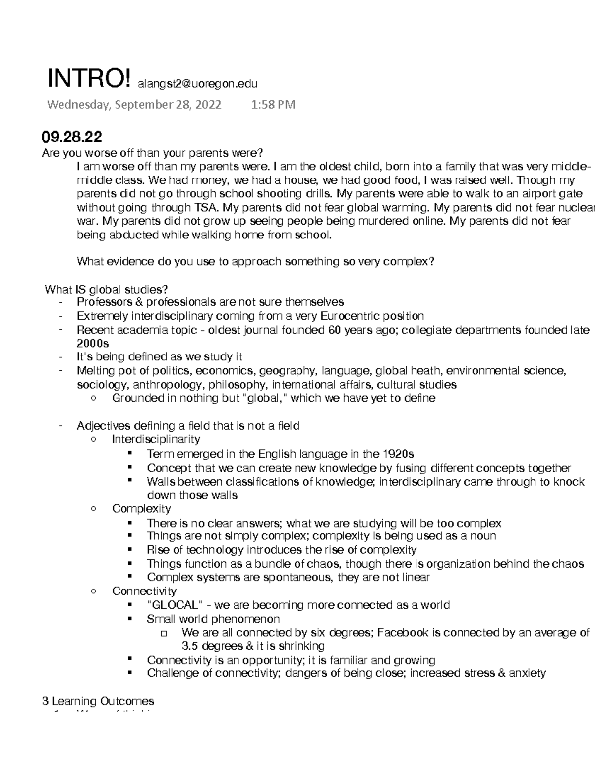 GLBL101 Week 1 Lecture Notes: Understanding Global Studies - Studocu