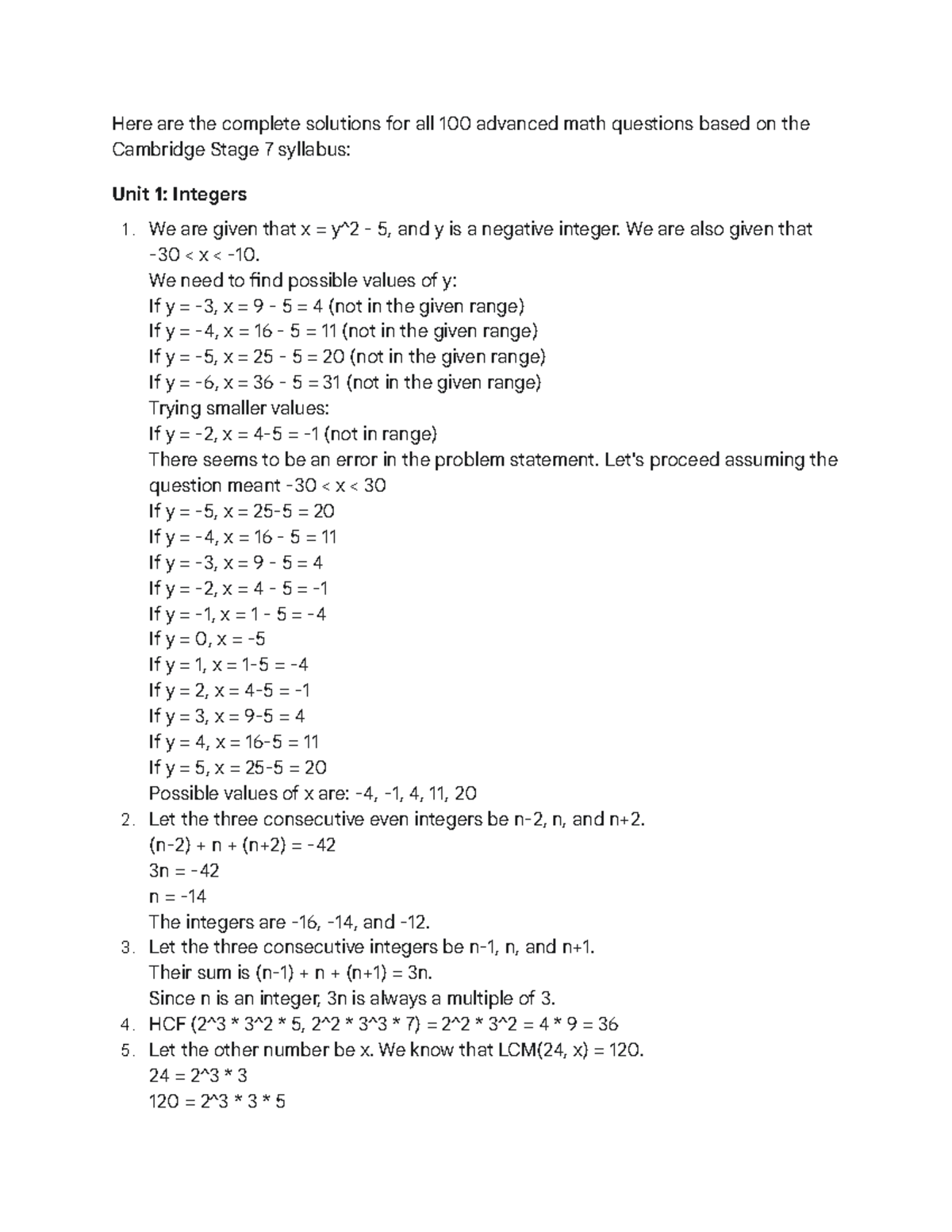 Solutions for All 100 Advanced Math Questions (Cambridge Stage 7) - Studocu