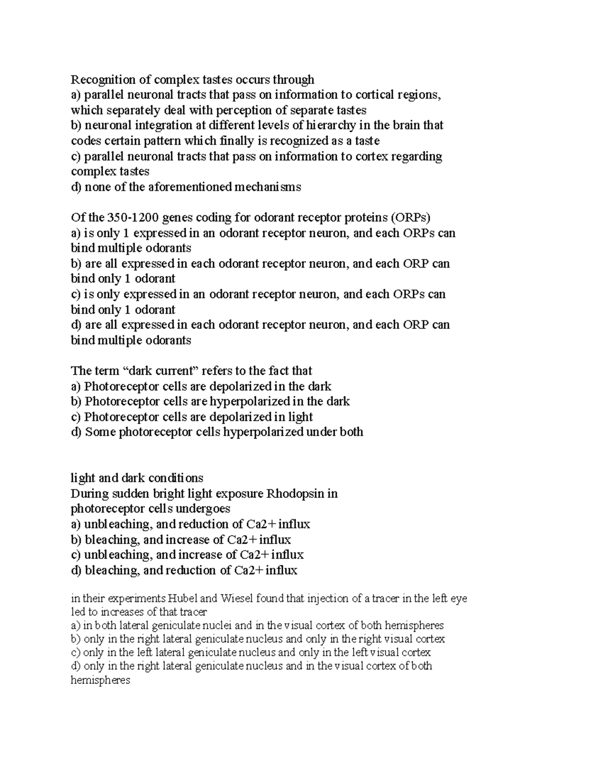Oefenvragen Integratie Neurobiologie: Gevoelens en Sensoriek - Studeersnel