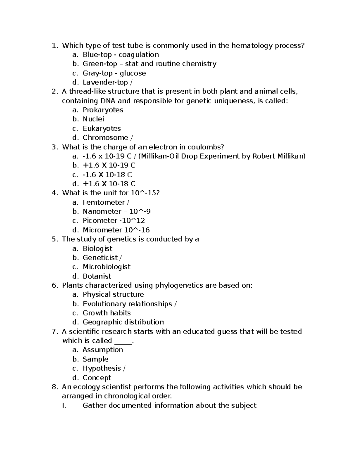 Final Exam Study Guide: Major Concepts in Biology and Chemistry - Studocu