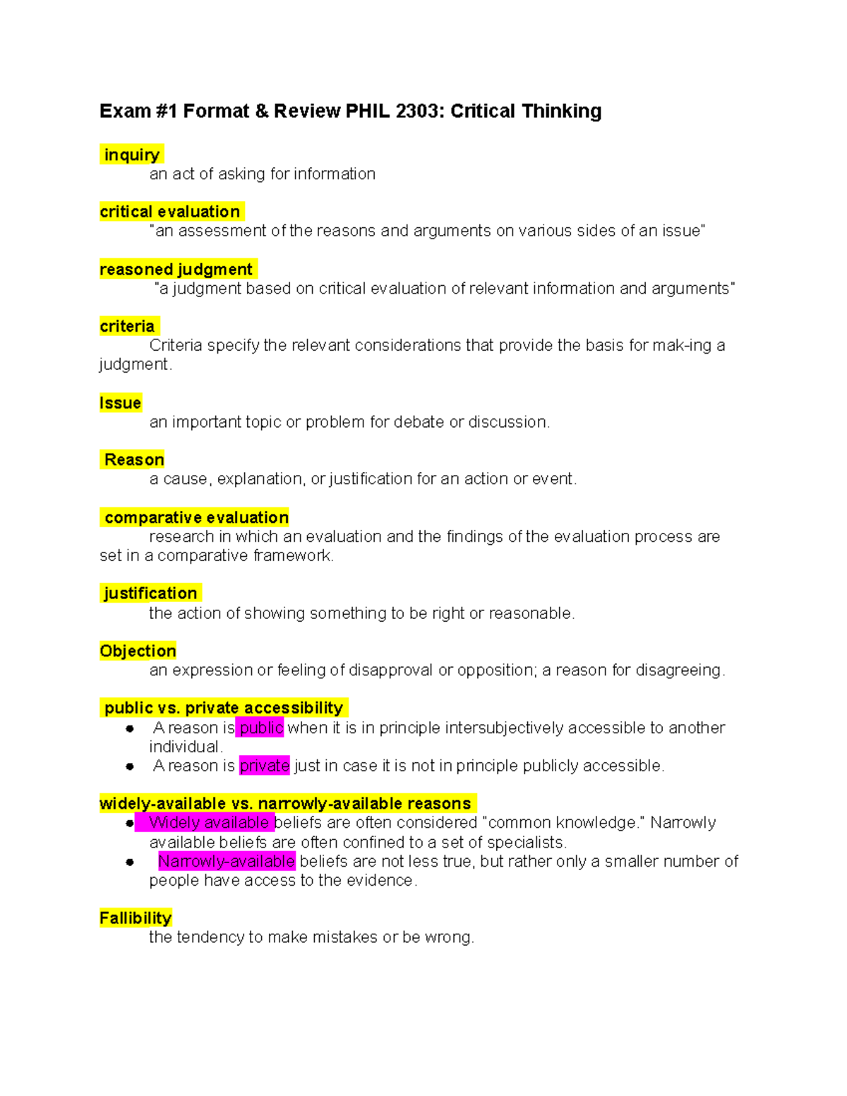 Exam #1 Review Notes for PHIL 2303: Critical Thinking Concepts - Studocu
