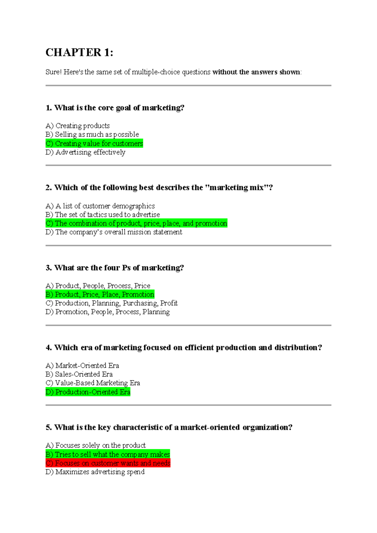 CHAPTER 1 & 2: Marketing Quiz Questions and Answers (Trắc nghiệm ...