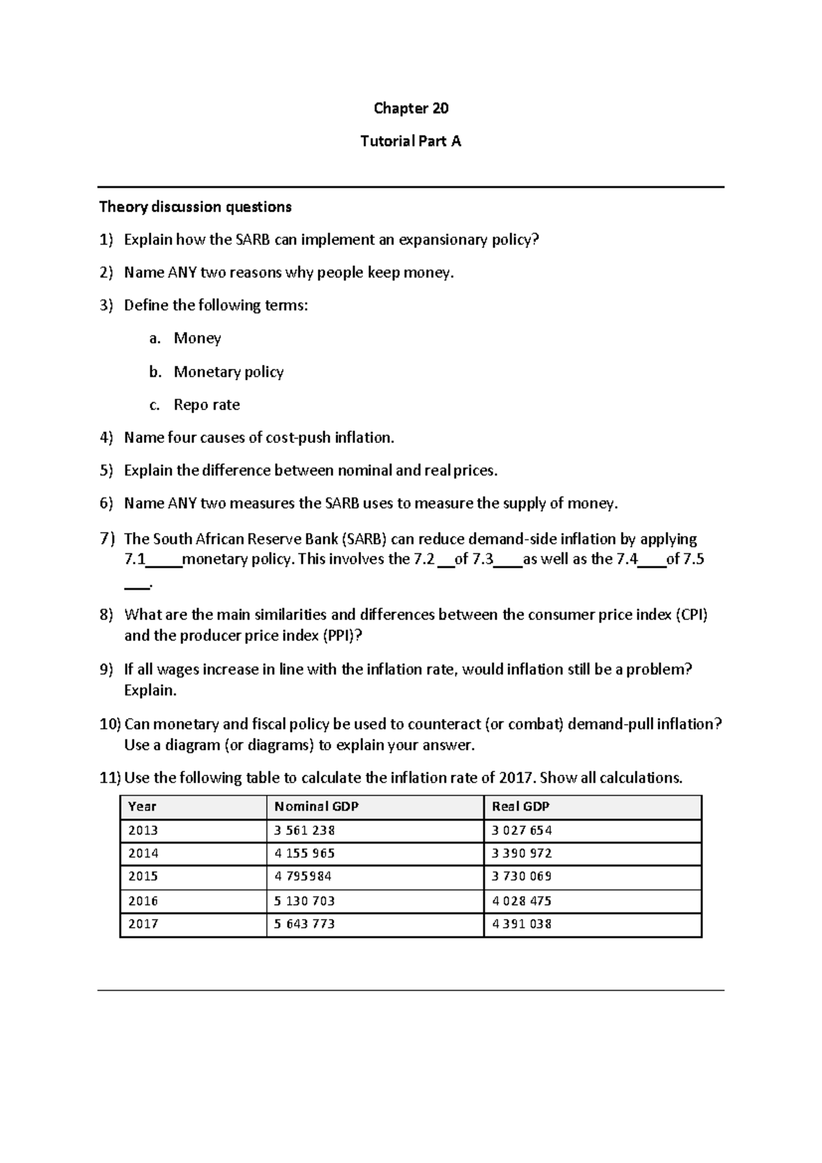 Chapter 20 Tutorial Part A: Monetary Policy and Inflation Analysis ...