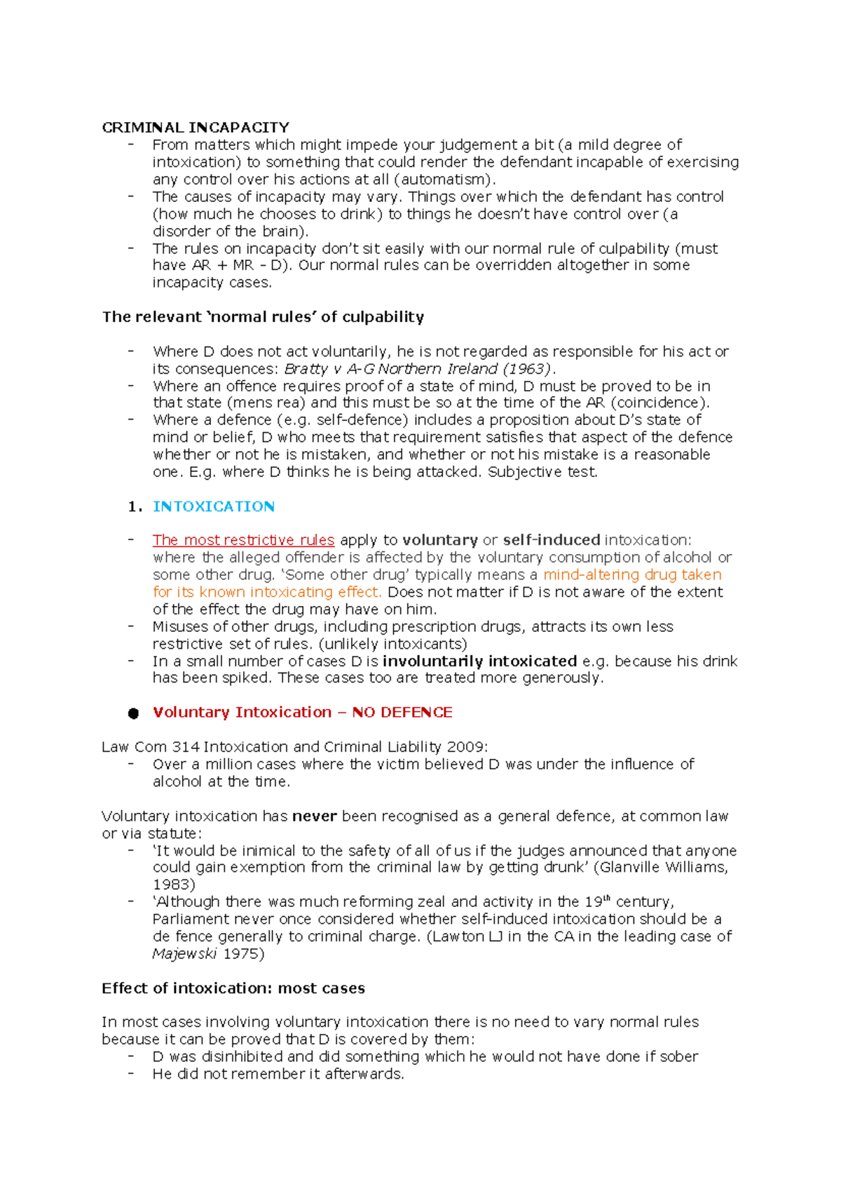 Incapacity, Intoxication AND Involuntariness - CRIMINAL INCAPACITY ...
