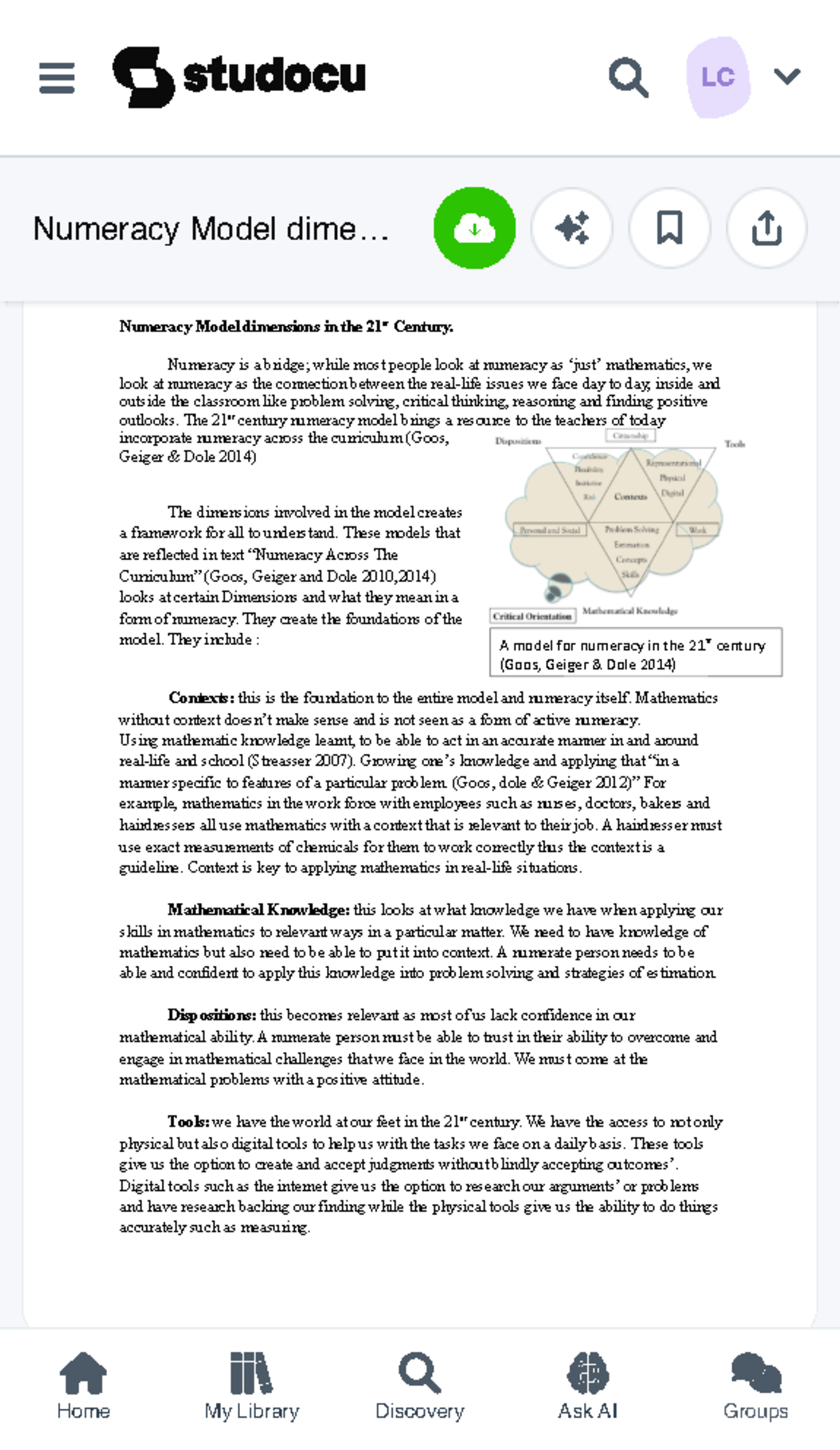 Burt A1 Numeracy Model Dimensions for 21st Century Teaching - Studocu