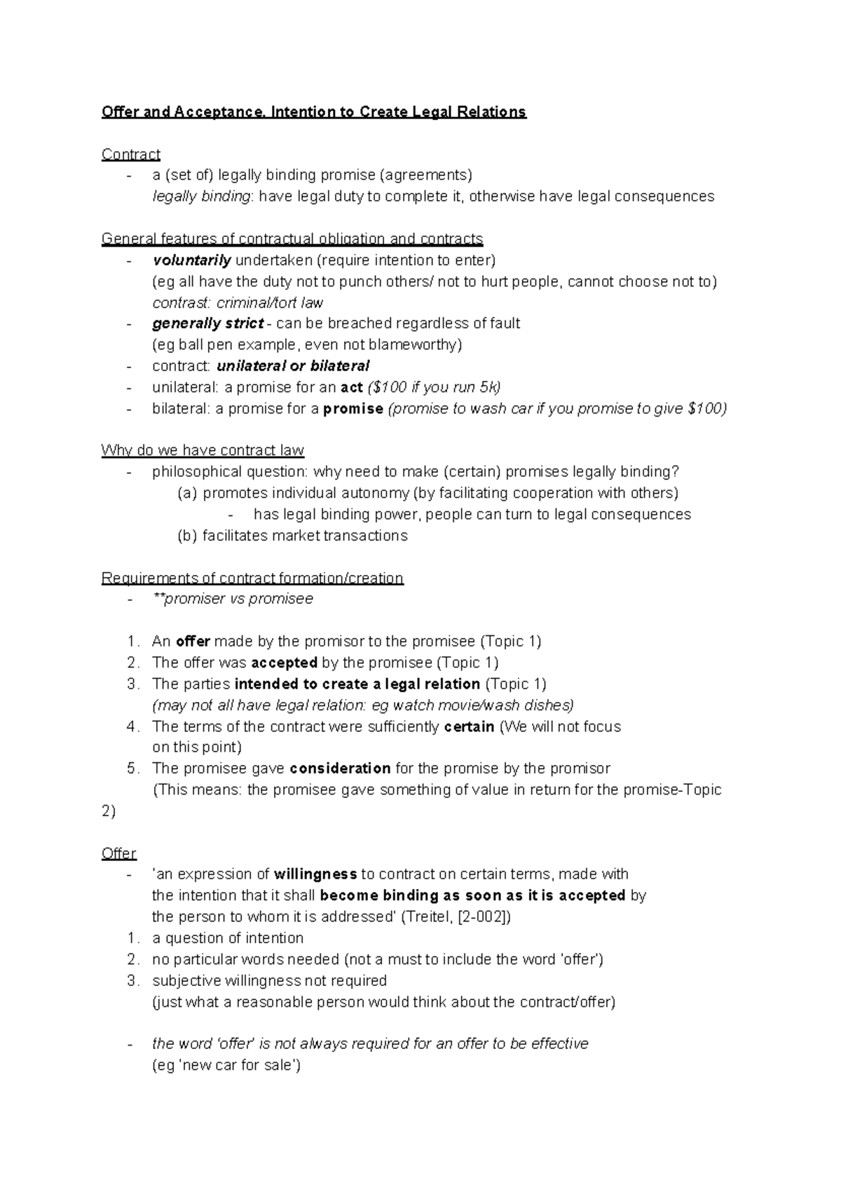 Contract Law - Offer and Acceptance: Key Concepts Explained - Studocu