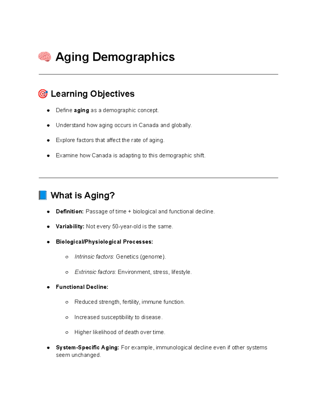 Introduction to Aging: Demographics and Implications - Studocu