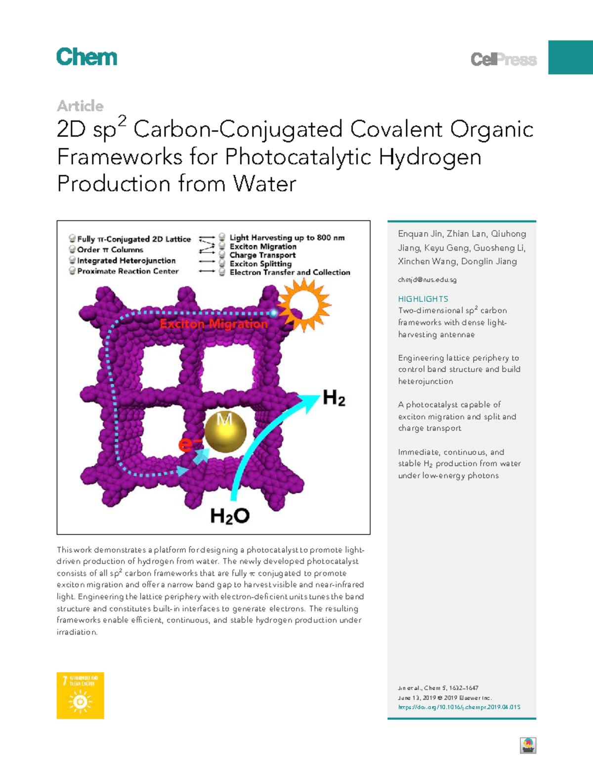 2D sp² Covalent Organic Frameworks for Efficient H₂ Production from ...