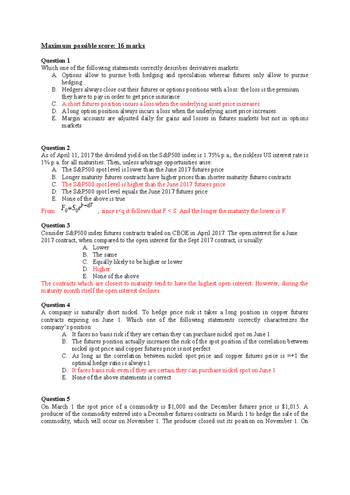 FIN 301 Midterm Exam Q&A: Derivatives & Futures Market (Apr 2017) - Studocu