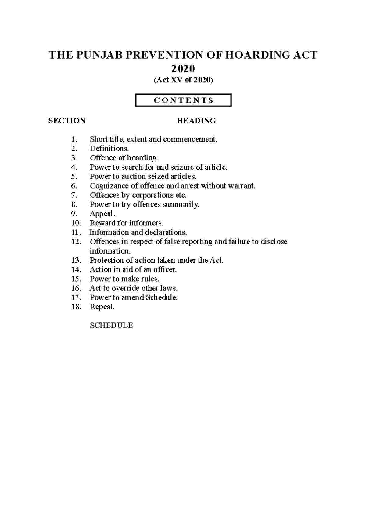 The Punjab Prevention of Hoarding Act 2020: Key Provisions and ...