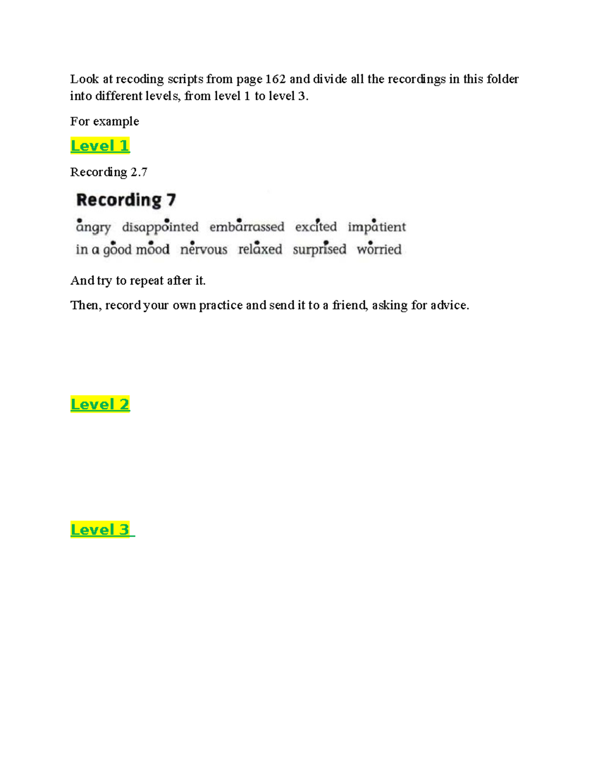 Script - English Test - Look at recoding scripts from page 162 and ...
