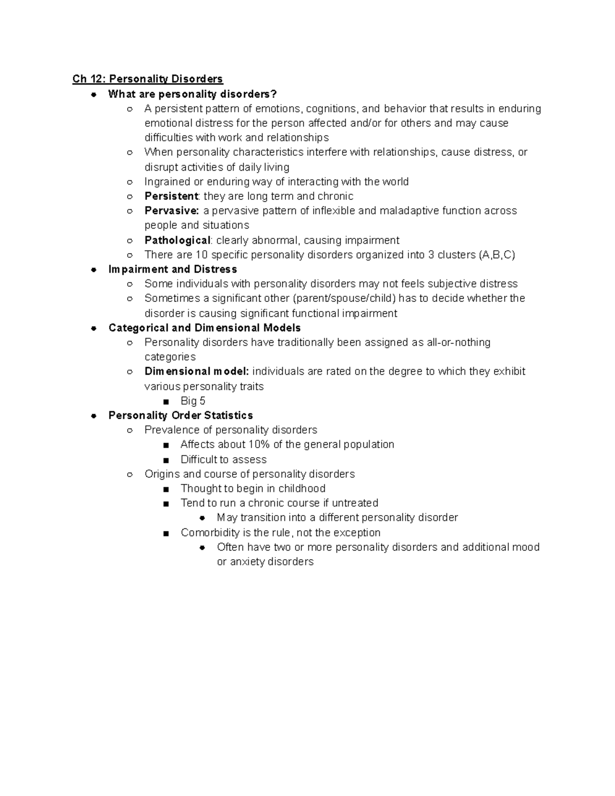 Ch 12 Personality Disorders - Ch 12: Personality Disorders What are ...