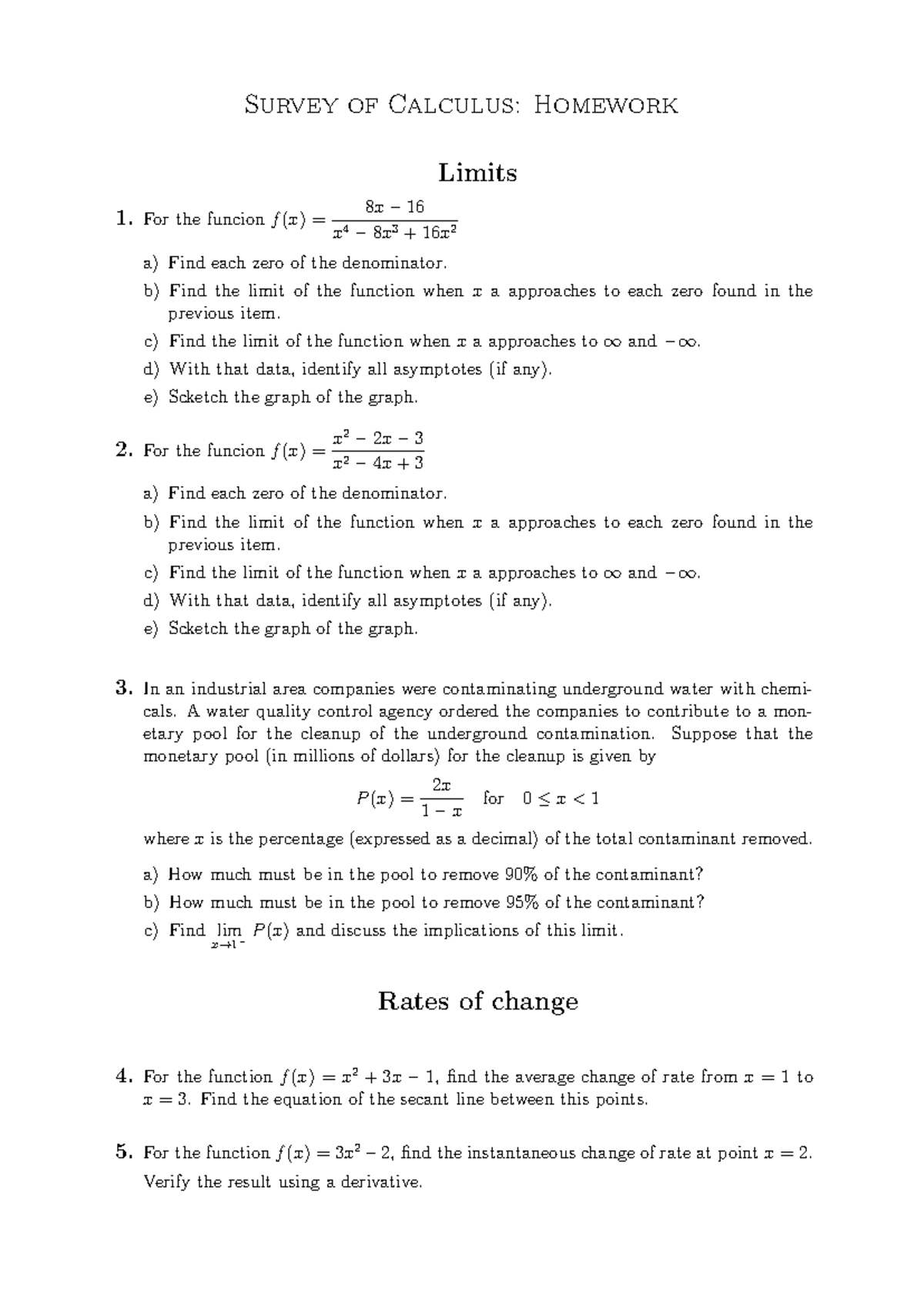 Math 1320-Homework-HW4 - Survey of Calculus: Homework Limits 1. For the ...