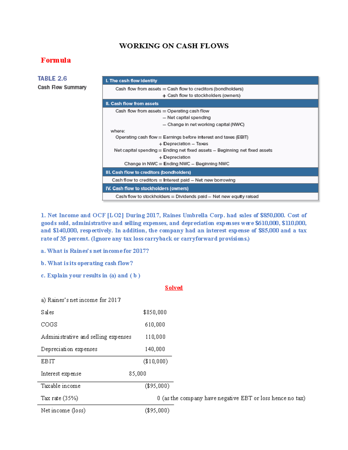CASE2: Cash Flows Calculations & Solutions [LO2, LO4] - Studocu