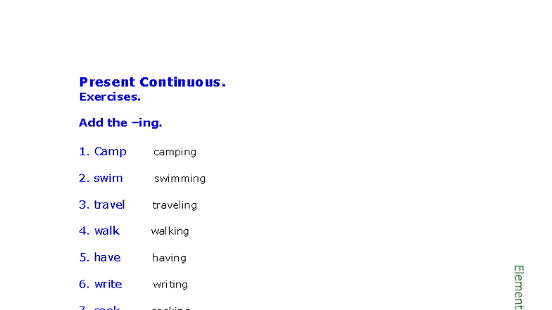 Present Continuous Exercises - DE Ingles 2 - Studocu