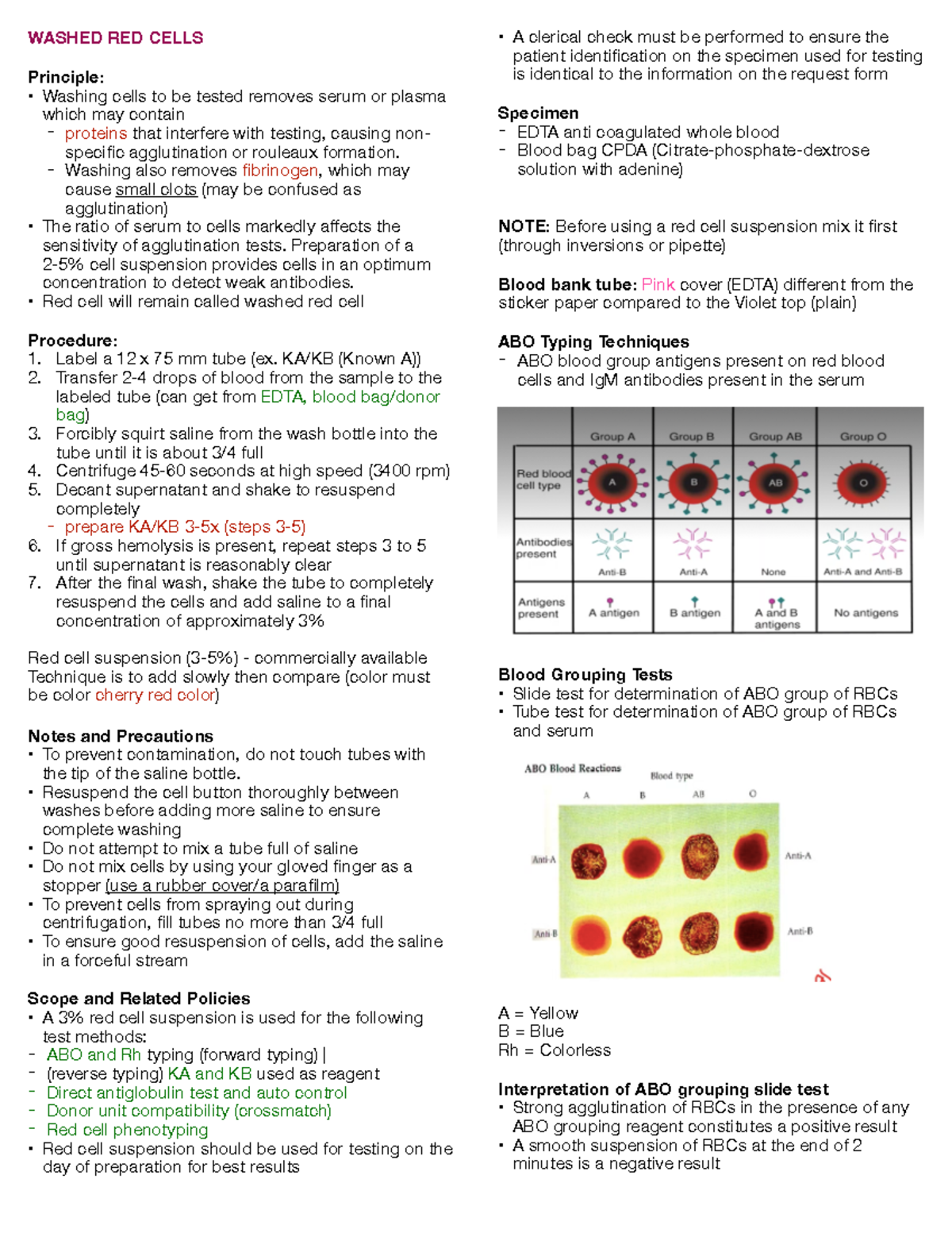 Washed Red Cell Preparation Procedure and Testing (LAB 101) - Studocu