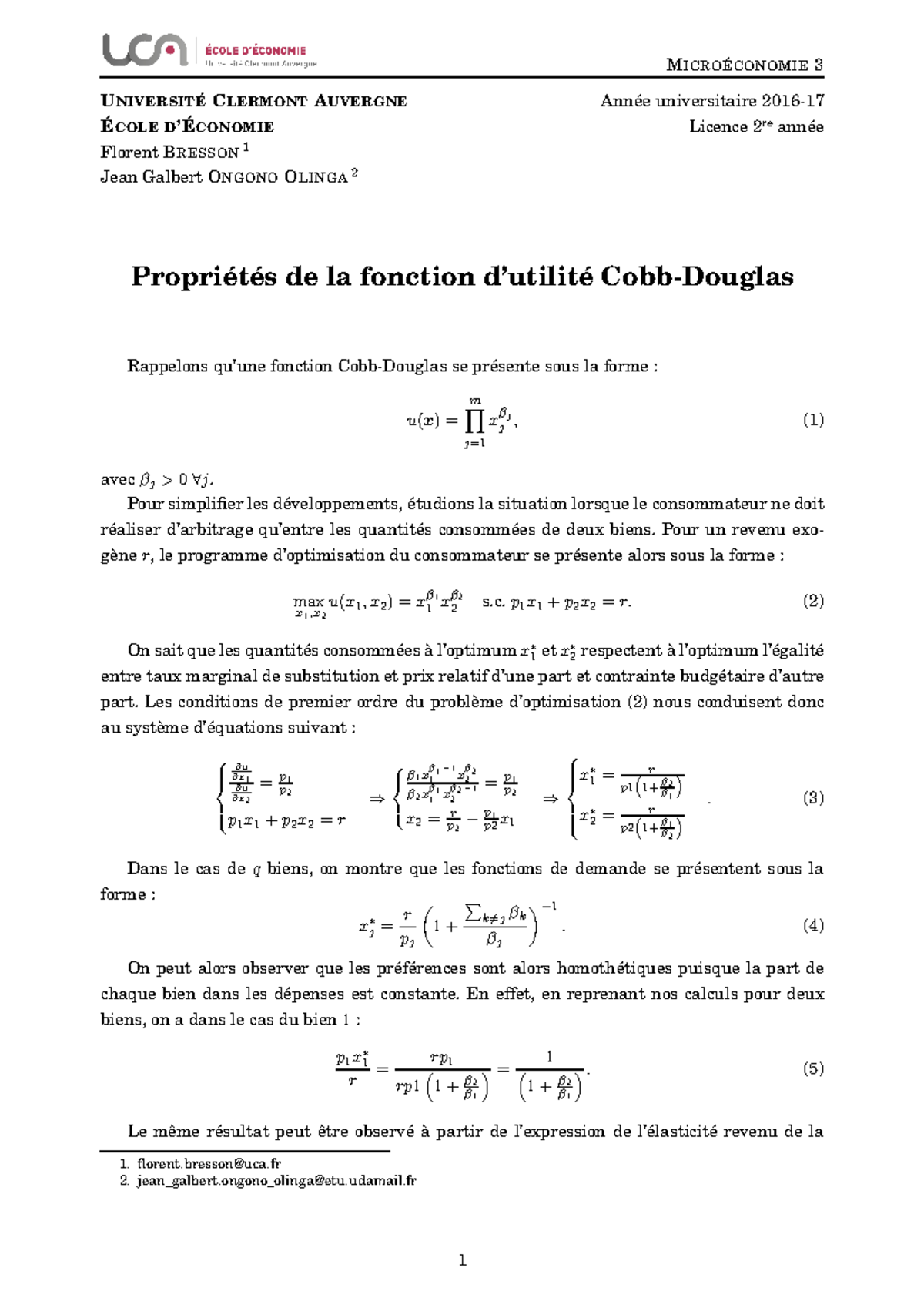 Cobb-Douglas Utility Function Properties - Microéconomie 3 - Studocu