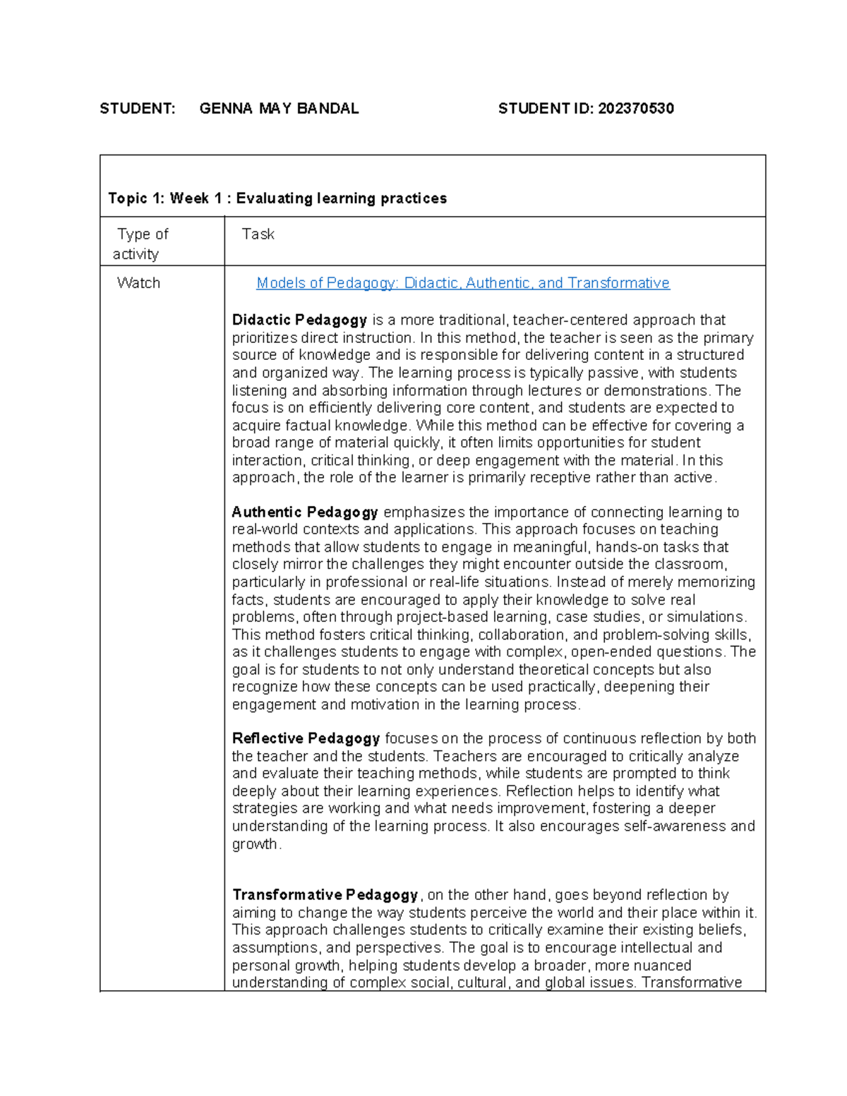 WEEK 1 - Self Study Task: Evaluating Learning Practices - Genna Bandal ...