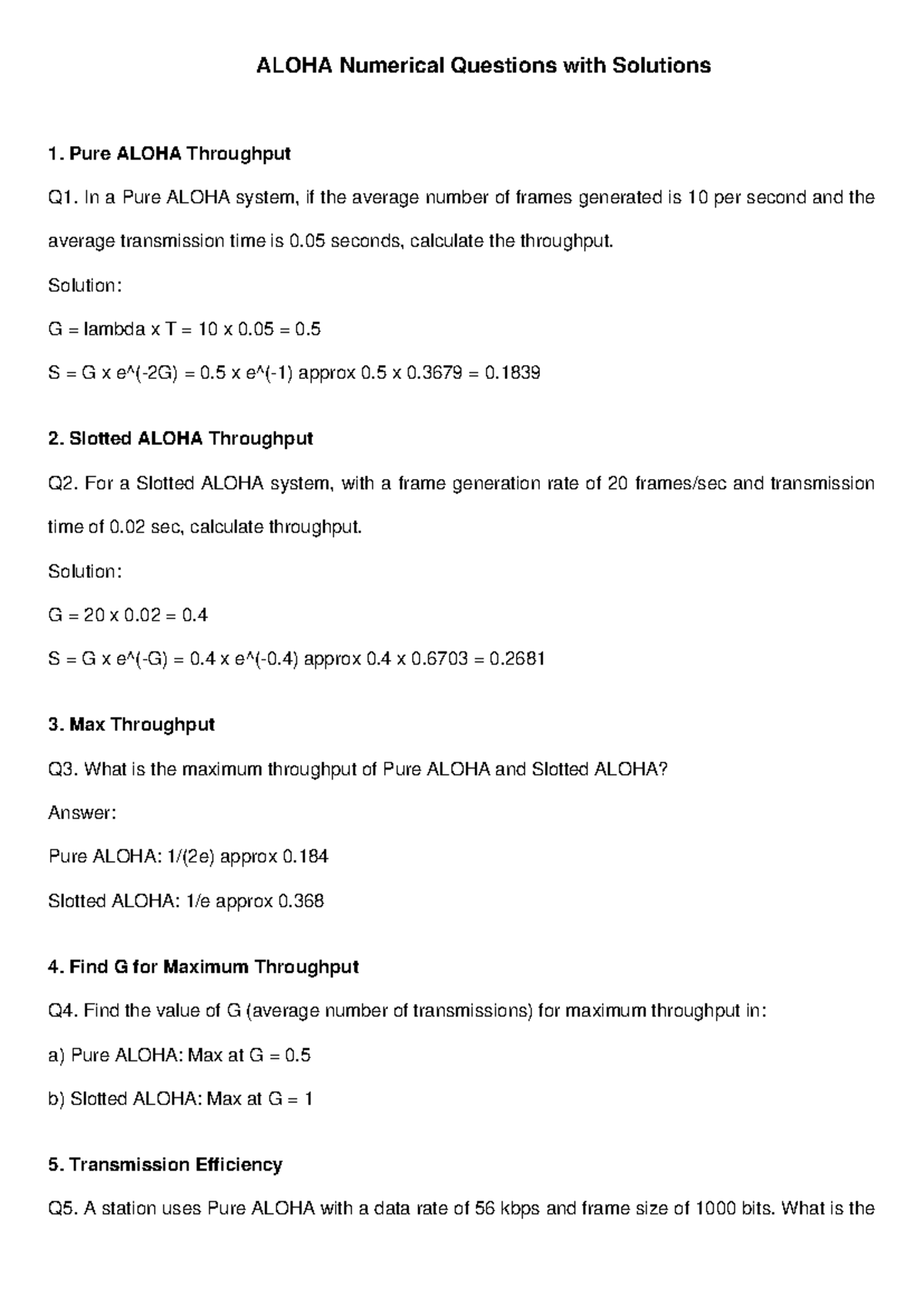 Aloha Unit2 - Computer network notes aktu - ALOHA Numerical Questions ...