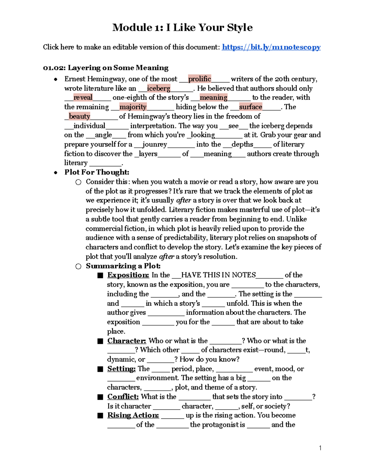 01.02 Guided Notes: Understanding Layering in Literary Fiction - Studocu