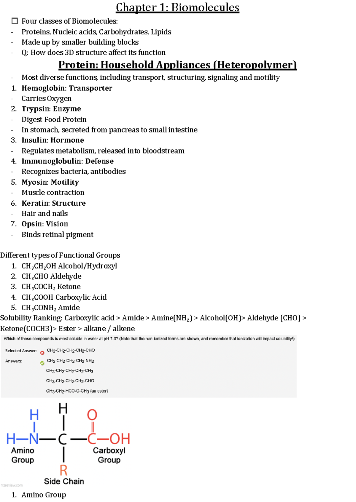 Bio 305 Exam 1 lecture - Chapter 1: Biomolecules Four classes of ...