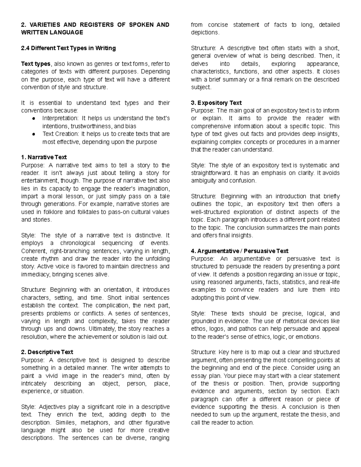 ENG 111 - Reporting - Different Text Types in Writing - 2. VARIETIES ...