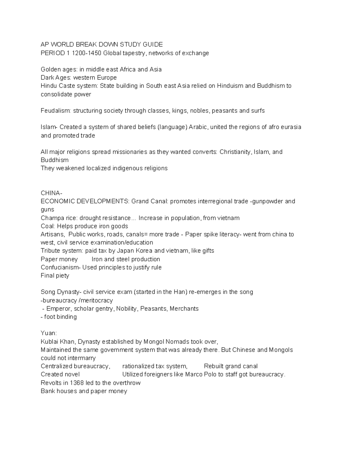 AP WORLD STUDY GUIDE: PERIOD 1 & 2 OVERVIEW AND KEY CONCEPTS - Studocu